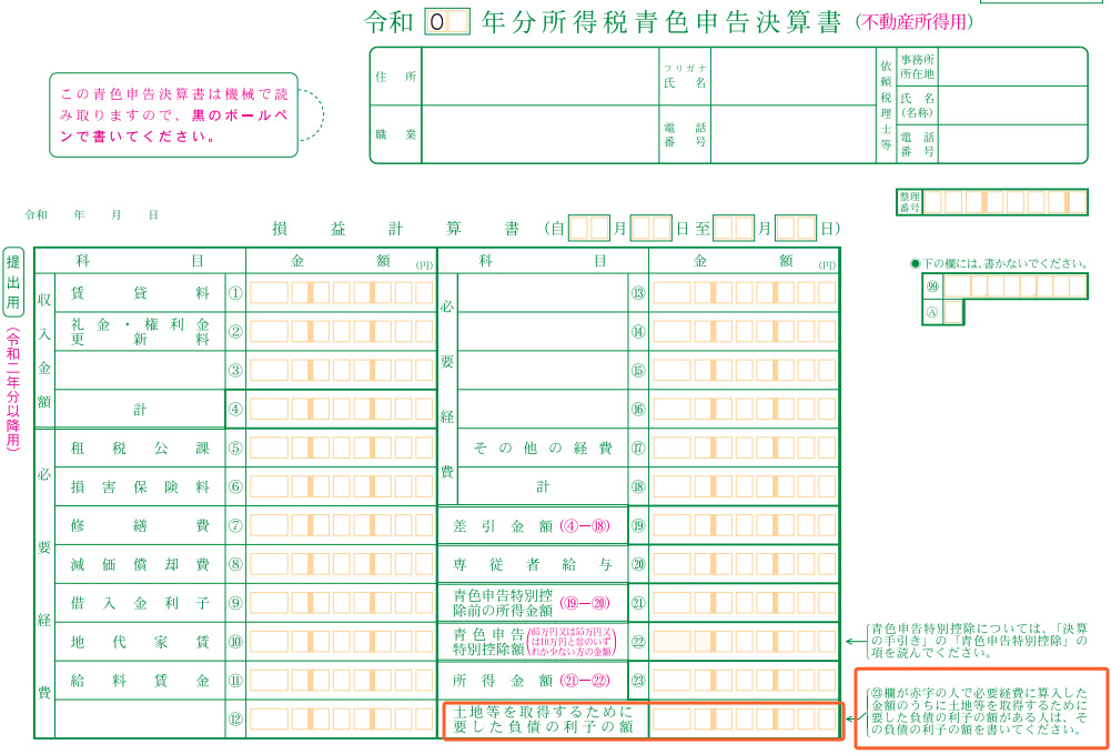 不動産の青色申告決算書