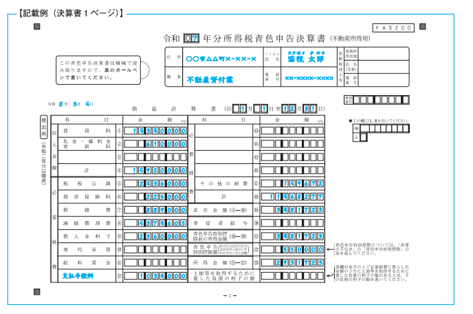 青色申告決算書（不動産所得用）01